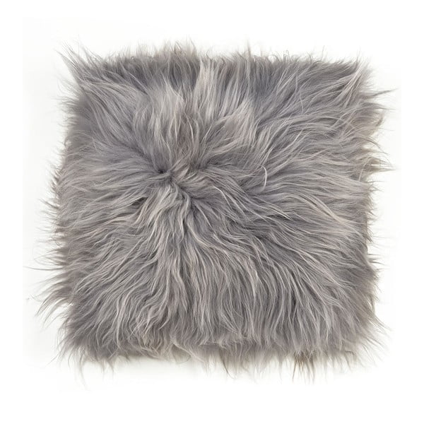 Възглавница за сядане от сива кожа с дълга кожа Gris, 37 x 37 cm - Arctic Fur