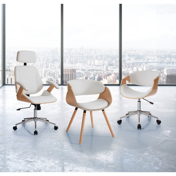 Офис стол от имитация на кожа в бял и естествен цвят Visby – Tomasucci-image-1