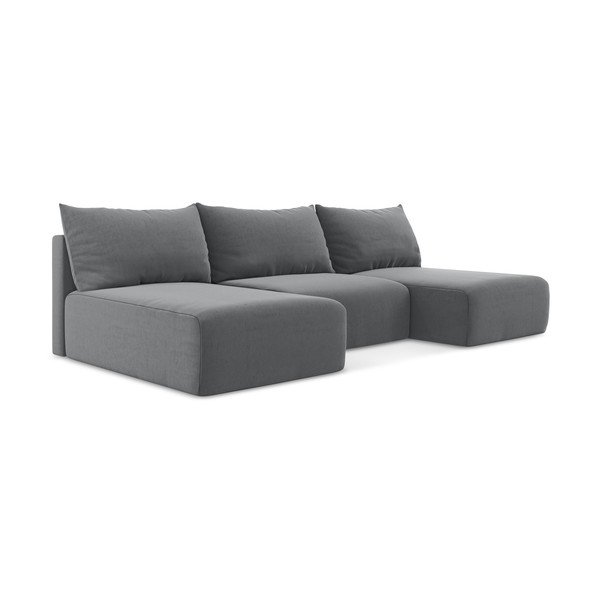 Сив кадифен сгъваем/с място за съхранение ъглов диван (U форма) Kalena – Makamii-image-2