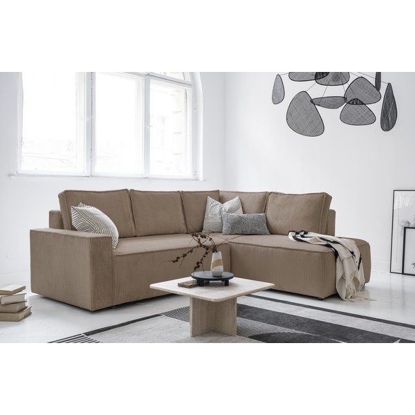 Бежов разтегателен ъглов диван от рипсено кадифе (десен ъгъл) Brave Dave – Miuform-image-3