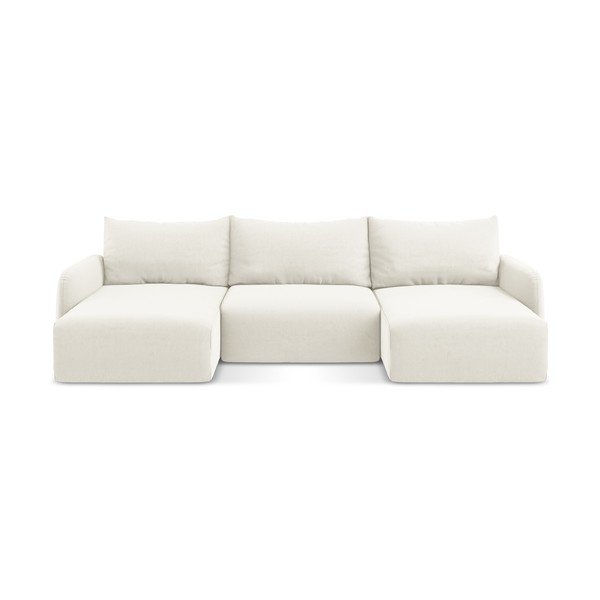 Кремав кадифен сгъваем/с място за съхранение ъглов диван (U форма) Kalena – Makamii