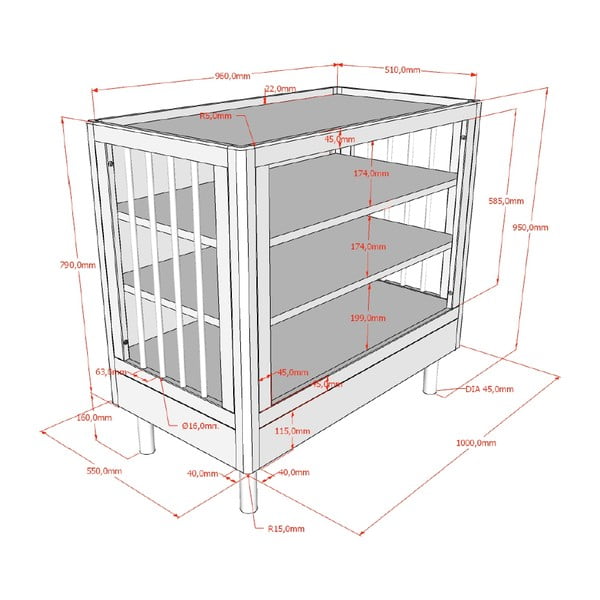 Детски скрин от масивен дъб с маса за преповиване в естествен цвят 100x95x55 cm Forrest – Vipack-image-4