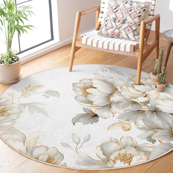 Светлосиво-бежов кръгъл килим подходящ за пране ø 100 cm Soft and Gentle – Mila Home-image-2