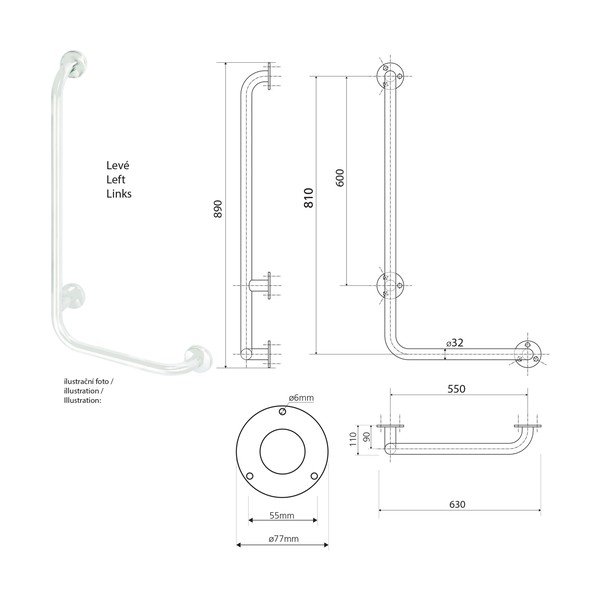 Стенен парапет за баня от неръждаема стомана 63 cm Handicap Left – Sapho-image-2