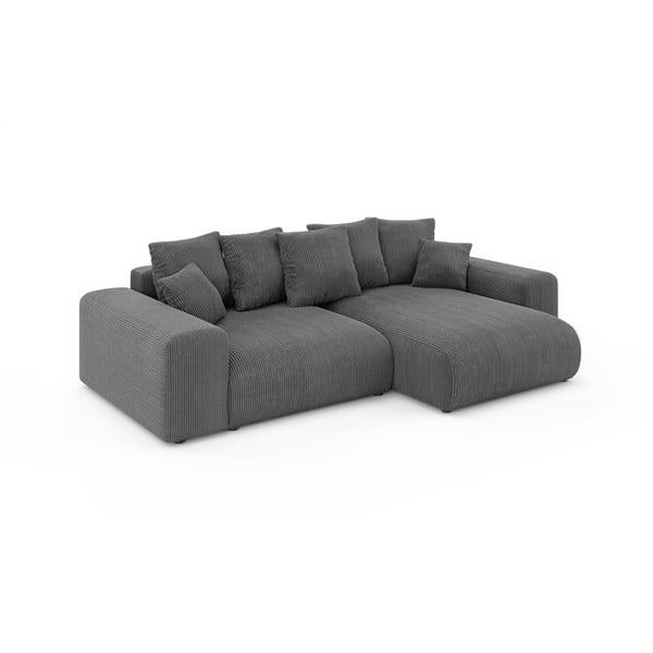 Сив разтегателен ъглов диван с място за съхранение от рипсено кадифе (променлив) Luma – Ropez-image-2