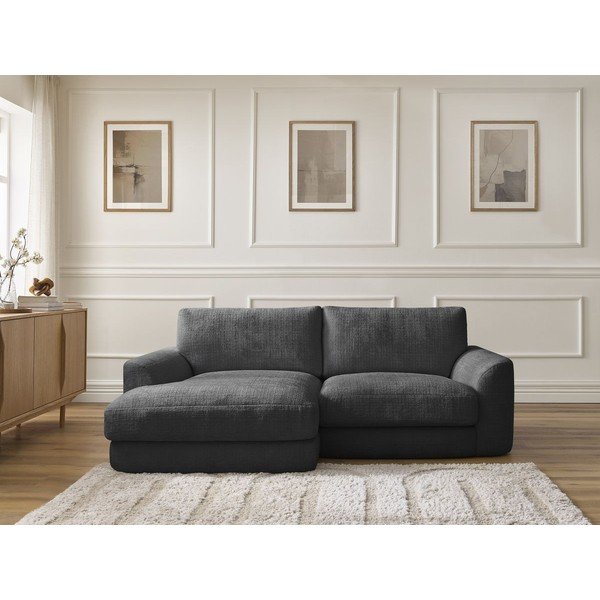 Черен шенилов ъглов диван (ляв ъгъл) Leonore – Bobochic Paris-image-1