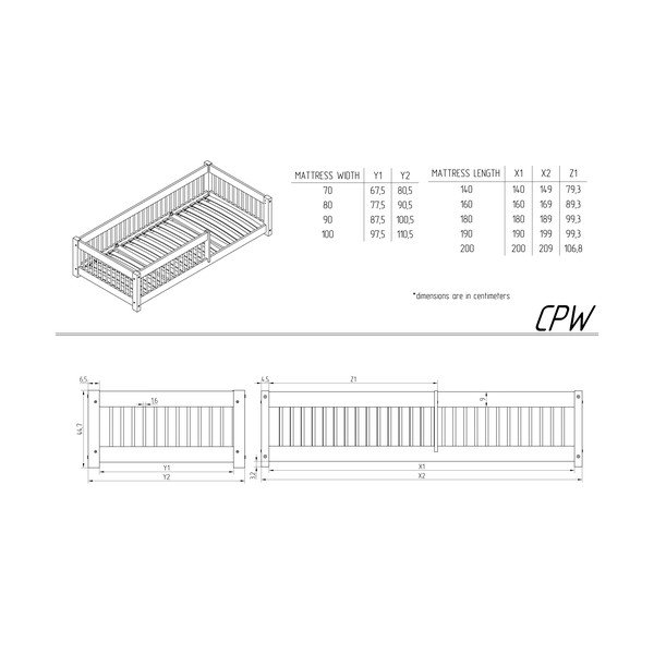 Детско легло от масивен бор в естествен цвят 90x200 cm Mila CPW – Adeko-image-3