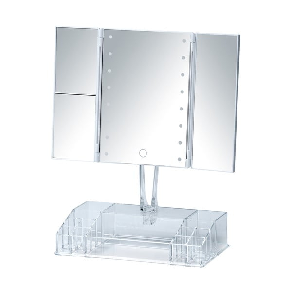 Бяло сгъваемо козметично огледало с LED подсветка и органайзер за грим Fanano - Wenko