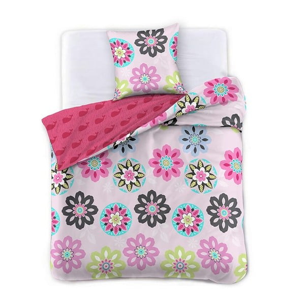Двустранно памучно спално бельо за единично легло Pink Meadow, 200 x 220 cm - DecoKing