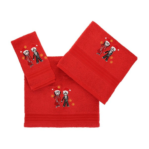 Комплект червени памучни кърпи, хавлии и кърпи за баня Cift - Unknown