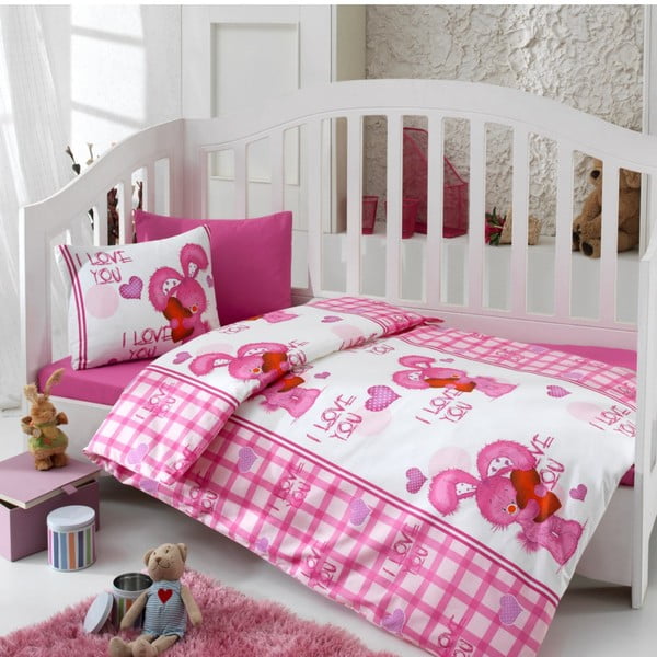 Розово памучно спално бельо с чаршаф за единично легло Pembe Dunyam, 100 x 150 cm - Unknown