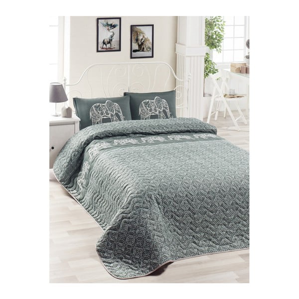 Комплект от памучно покривало за легло и 2 калъфки за възглавници Lesso Cara, 200 x 220 cm Elepante - Mijolnir
