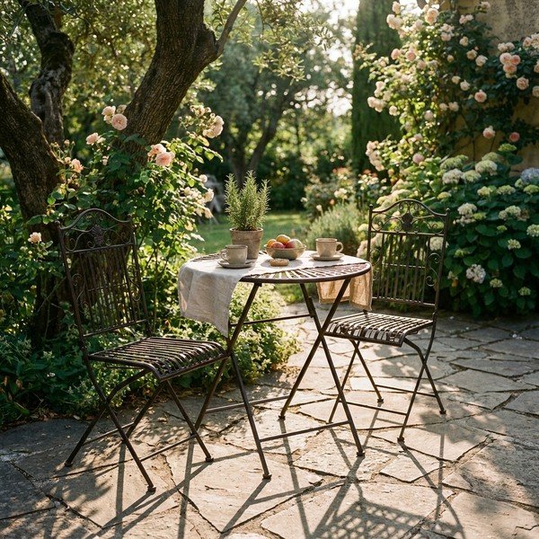 Тъмнокафяв метален градински комплект за хранене за 2 – Garden Pleasure-image-1