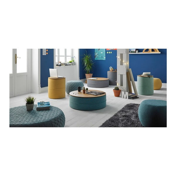 Tyrkysový odkládací stolek s deskou v dekoru dubového dřeva sømcasa Leo, ø 45 cm-image-1