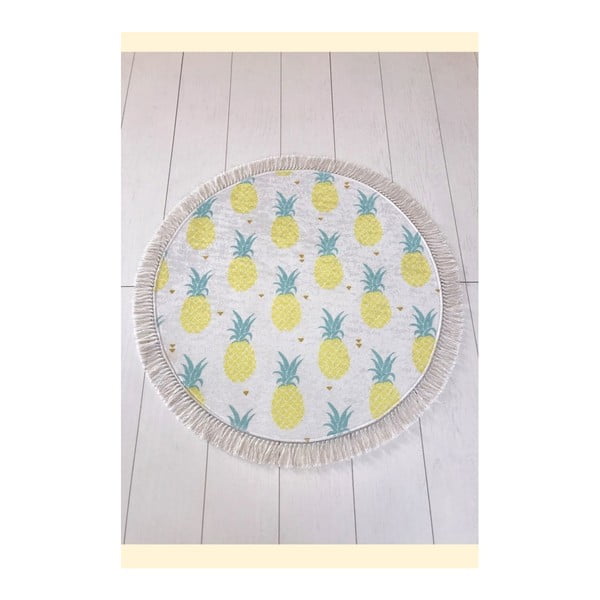 Бяло и жълто килимче за баня Tropica Pineapple, ⌀ 100 cm - Foutastic