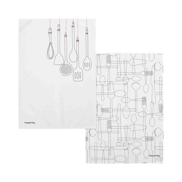 Памучни кърпи в комплект от 2 броя 50x70 cm Cutlery - Happy Friday