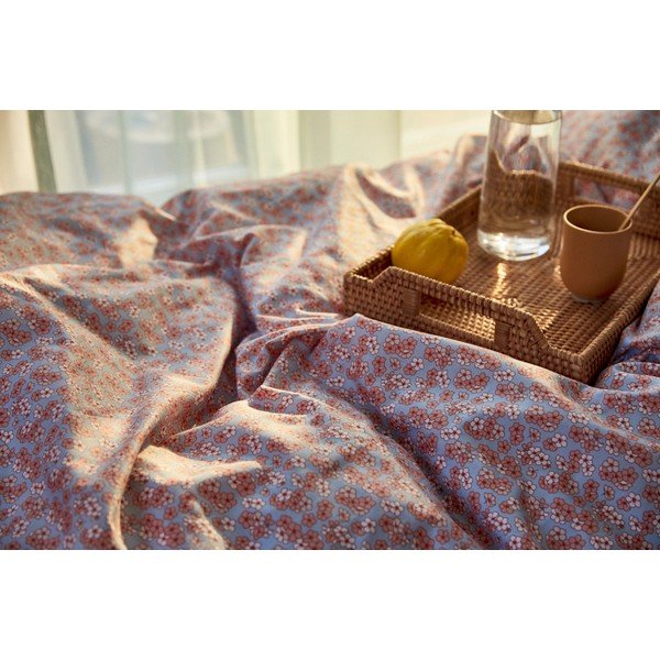 Светлосин/розов памучен сатенен чаршаф за двойно легло 200x220 cm Pleasantly - JUNA-image-4