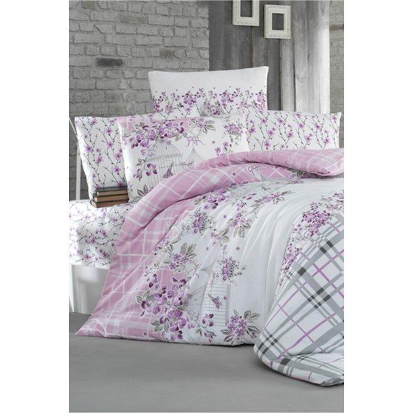 Двойно спално бельо с чаршаф Nature Lila, 200 x 220 cm - Pure Cotton