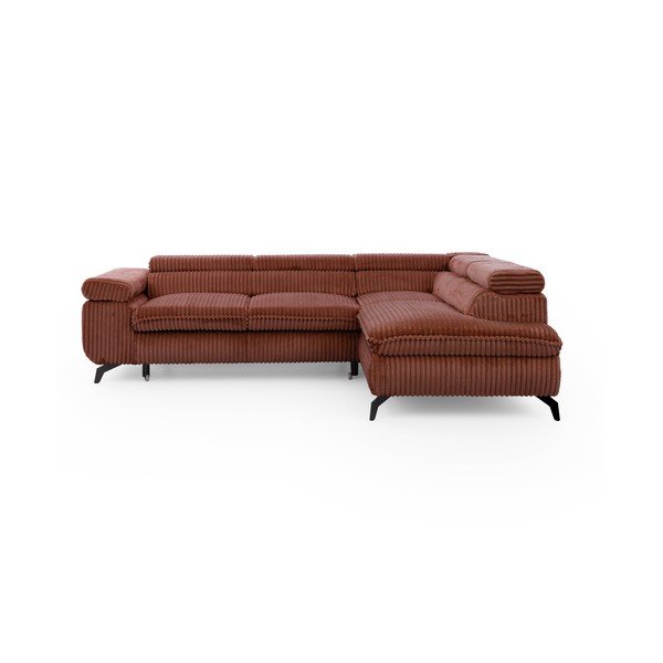 Теракотен ъглов диван от рипсено кадифе (десен ъгъл/L форма) Marbeya  – Ropez