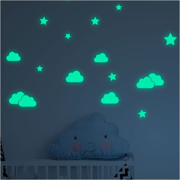 Комплект детски светещи стикери за стена Облаци и звезди - Ambiance