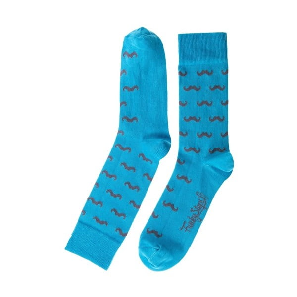 Тюркоазени чорапи с мустаци, размер 39 - 45 - Funky Steps