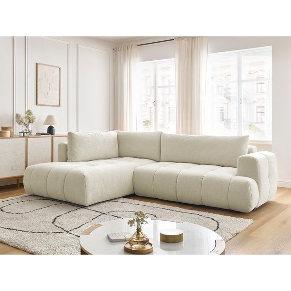 Бежов сгъваем/с място за съхранение ъглов диван (ляв ъгъл/L форма) Fuji – Bobochic Paris-image-1