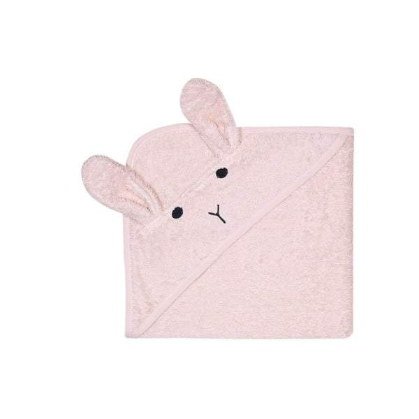 Розова памучна бебешка кърпа с качулка заек - Kindsgut