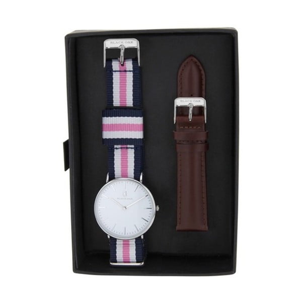 Set dámských hodinek Black Oak Stripe White s vyměnitelnými řemínky