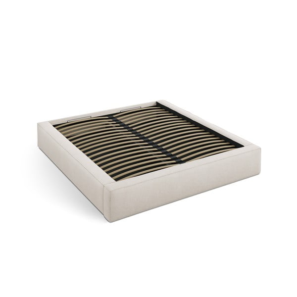 Кремаво двойно тапицирано легло с място за съхранение с включена подматрачна рамка 160x200 cm Simon – Micadoni 