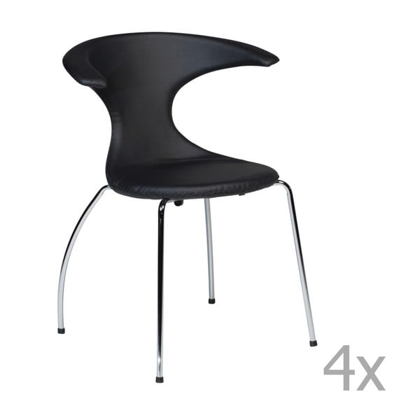 Sada 4 černých  jídelních židlí s pochromovaným podnožím DAN– FORM Flair
