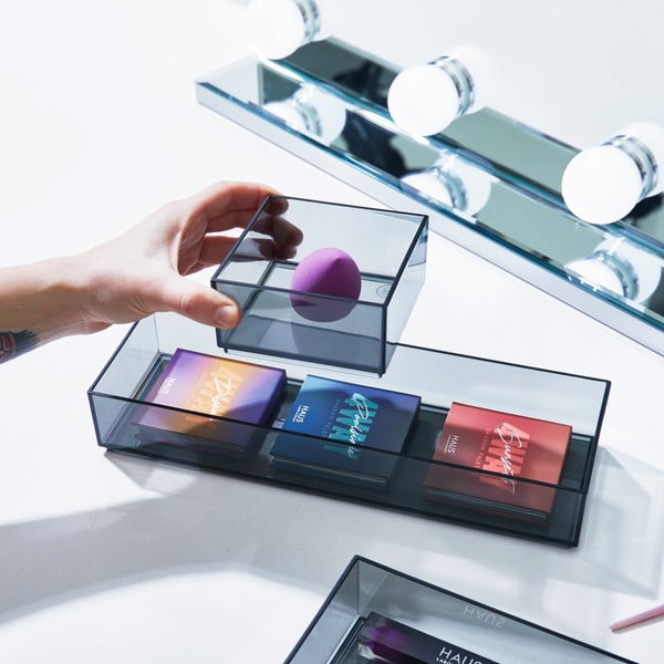 Матови черни органайзери за козметика за баня от рециклирана пластмаса в комплект от 3 броя Stack & Slide - iDesign-image-1