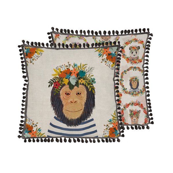 Възглавница с ленено платно , 45 x 45 cm Floral Monkey - Really Nice Things-image-1