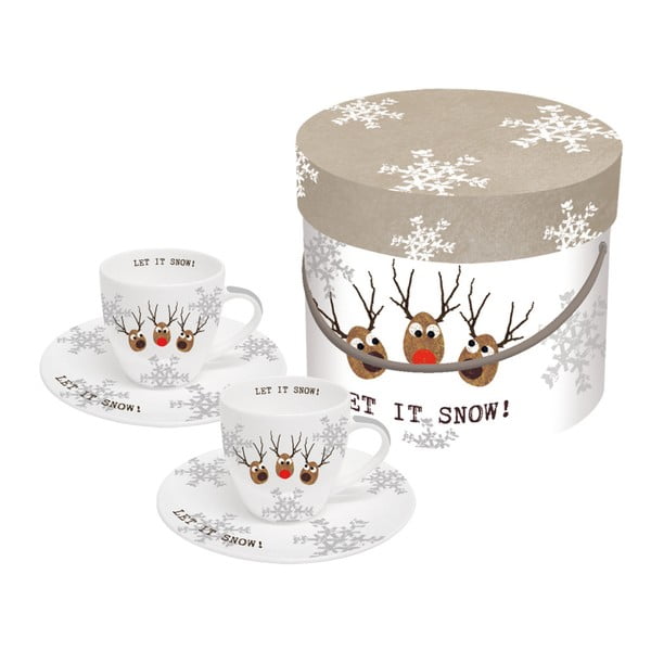 Комплект от 2 чаши за еспресо от костен порцелан с коледен мотив в кутия за подаръци Oh Let It Snow, 100 ml - PPD