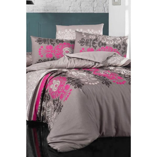 Розово и сиво удължено спално бельо за двойно легло с чаршаф Diana - Mila Home