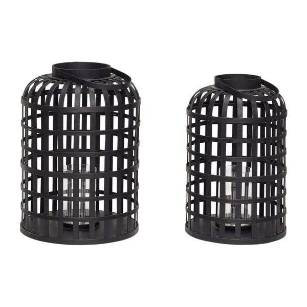 Комплект от 2 черни бамбукови фенера Bamboo Garo Grid - Hübsch-image-1