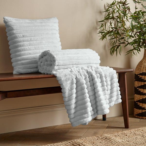 Бяло одеяло от микроплюш 130x170 cm Cosy Ribbed – Catherine Lansfield-image-3
