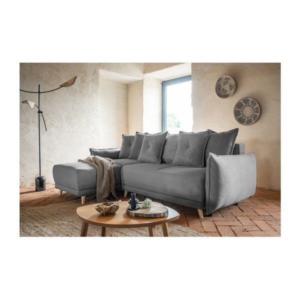 Ъглов разтегателен диван от сив велур (променлив) Lazy Lukka - Miuform-image-1