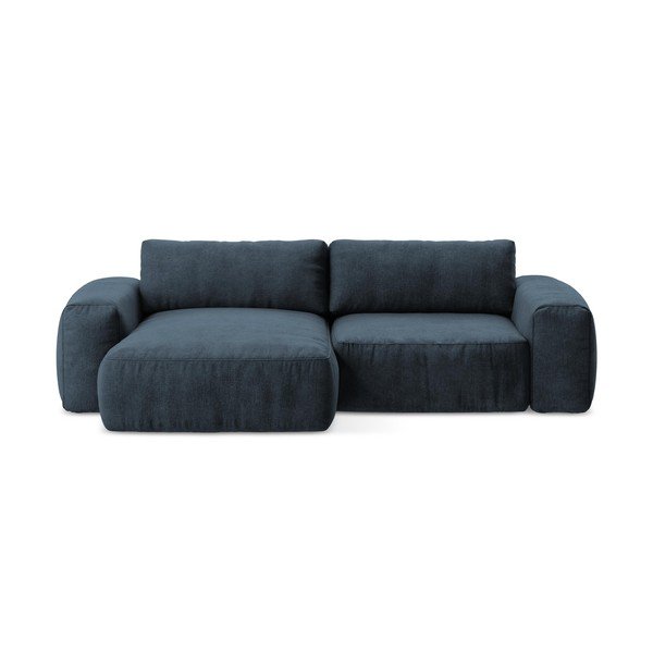 Тъмносин шенилов сгъваем ъглов диван (ляв ъгъл) Kuki – Makamii