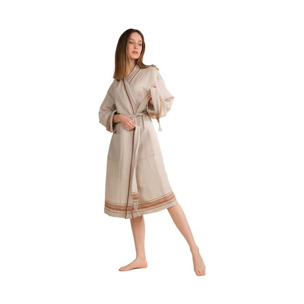 Бежов дамски халат от смес от лен и памук , размер S/M Marl - Foutastic