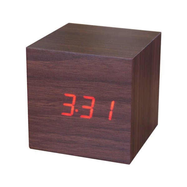 Тъмнокафяв будилник с червен LED дисплей Cube Click - Gingko