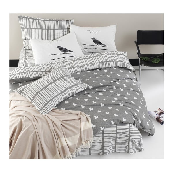 Спално бельо с чаршаф за двойно легло от памук Ranforce Vektor Grey, 160 x 220 cm - Mijolnir