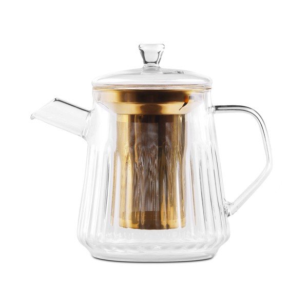Стъклен чайник с цедка в златист цвят 900 ml Mia – Vialli Design