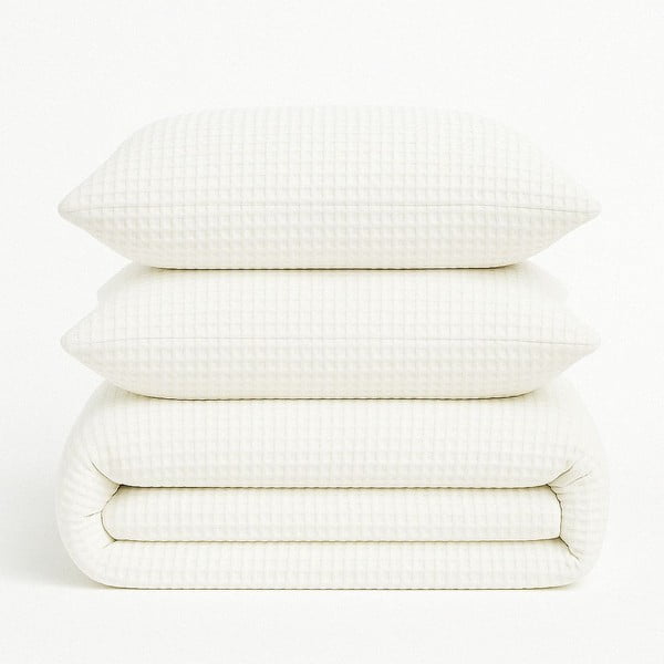 Бяло единично  спално бельо от памук Renforcé 140x200 cm Waffle Striped – Mila Home Luxury