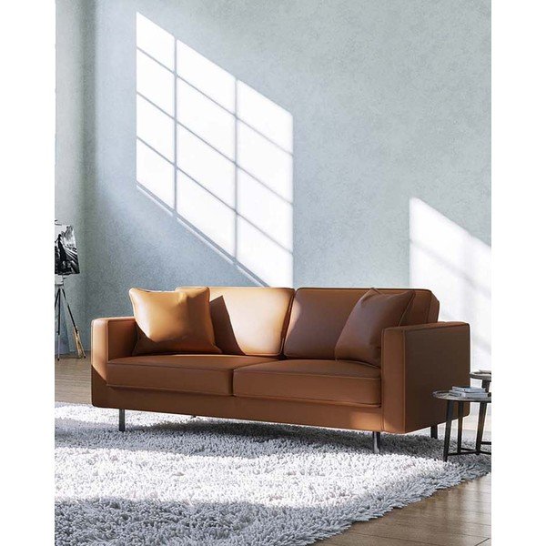 Кафяв кожен диван 207 cm Kobo - MESONICA-image-1