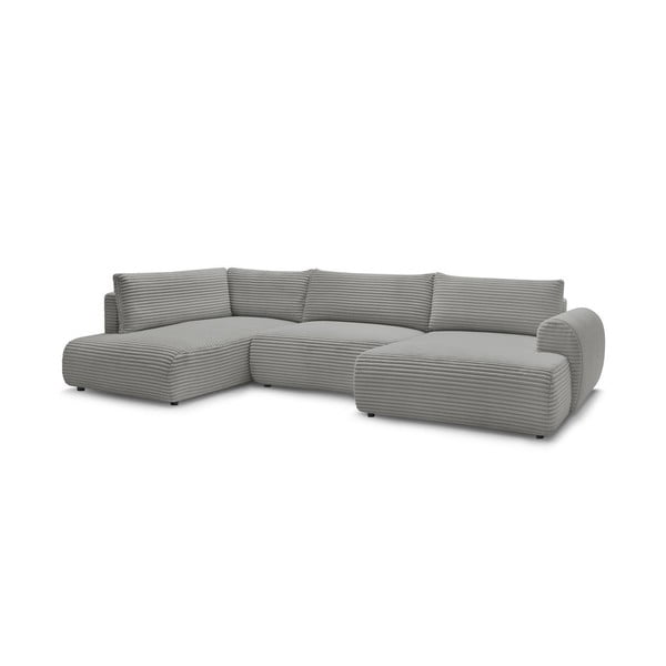 Тъмносив сгъваем/с място за съхранение ъглов диван от рипсено кадифе (ляв ъгъл/U форма) Lucien – Bobochic Paris-image-3