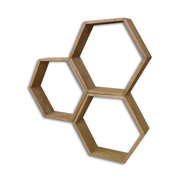 Комплект от 3 дървени стенни рафта Bee - Evila Originals-image-2