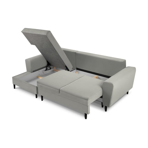 Светлосив разтегателен ъглов диван с място за съхранение от рипсено кадифе (ляв ъгъл) Kyoto – Cosmopolitan Design-image-3