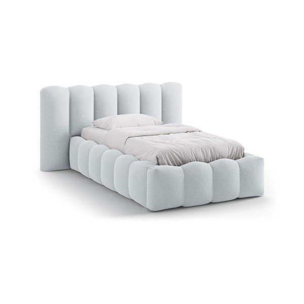 Светлосиво единично легло 90x200 cm тапицирано с място за съхранение с включена подматрачна рамка Lupine – Micadoni 
