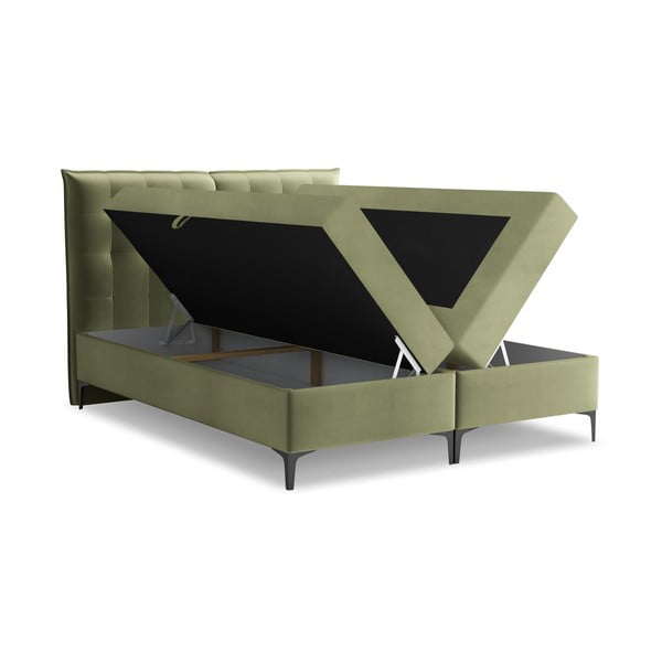 Зелено боксспринг легло 180x200 cm с място за съхранение Mikana – Makamii-image-1