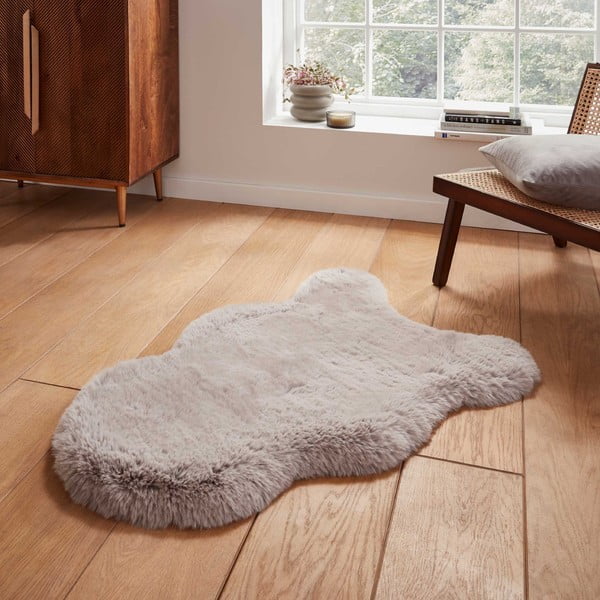 Светлосива синтетична кожа 60x90 cm Super Teddy – Think Rugs-image-1